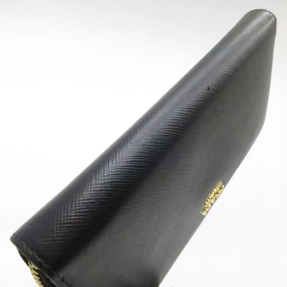 PRADA Saffiano Triang Zippy Round Wallet Black - Picture 5 of 12